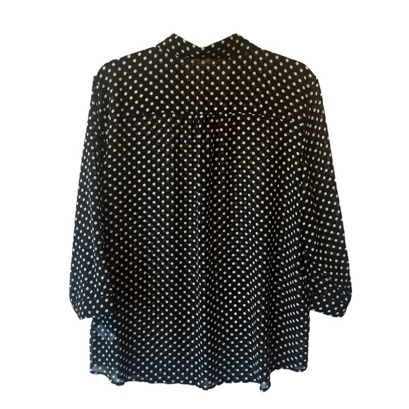 Susan Graver blouse L Black white polka dot Sheer Button up Long sleeve top - Picture 2 of 7